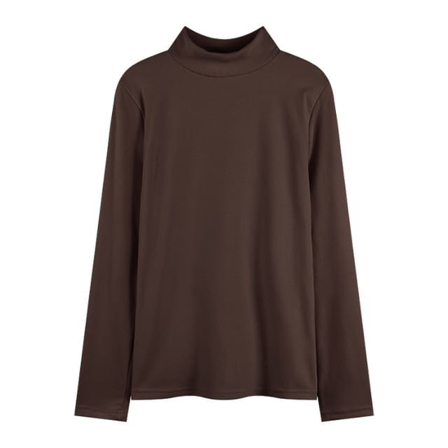 Long-Sleeve Mock Neck Plain T-Shirt SpreePicky