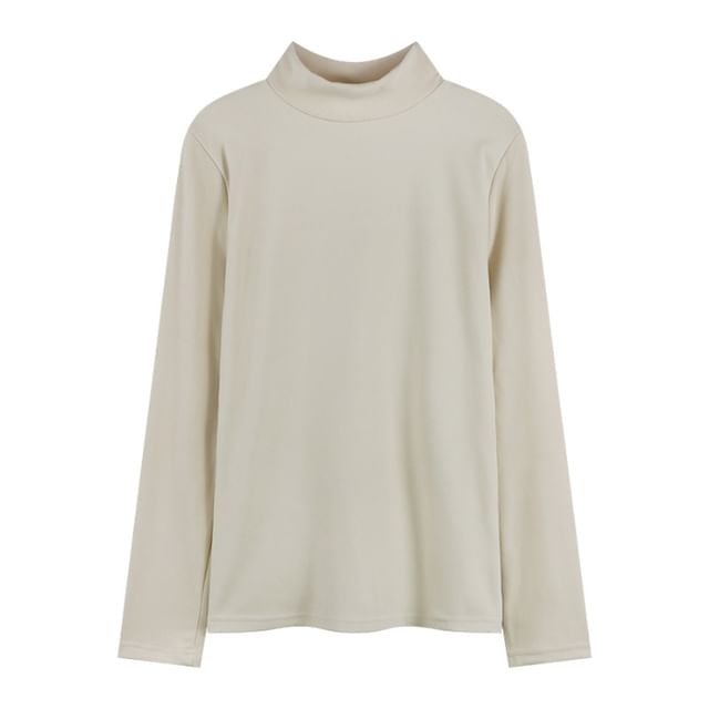 Long-Sleeve Mock Neck Plain T-Shirt SpreePicky