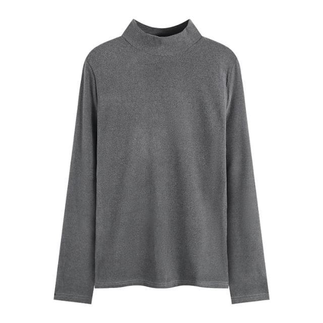 Long-Sleeve Mock Neck Plain T-Shirt SpreePicky