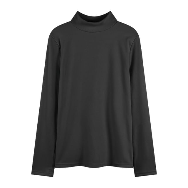 Long-Sleeve Mock Neck Plain T-Shirt SpreePicky