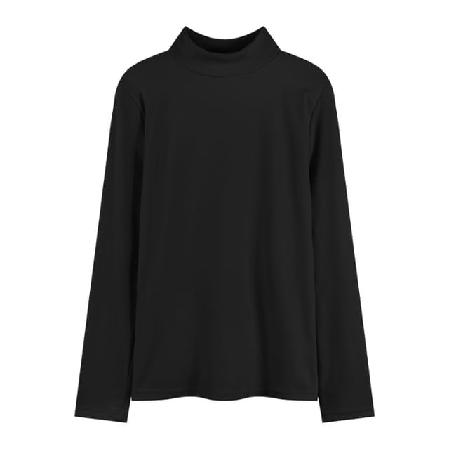 Long-Sleeve Mock Neck Plain T-Shirt SpreePicky