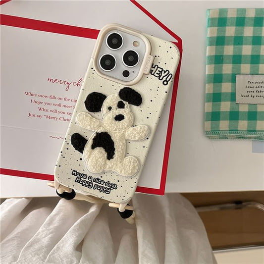 Dog Embroidered Phone Case / Strap / Set - iPhone 16 Pro Max / 16 Pro / 16 Plus / 16 / 15 Pro Max / 15 Pro / 15 Plus / 15 / 14 Pro Max / 14 Pro / 14 Plus / 14 / 13 Pro Max / 13 Pro / 13 SpreePicky