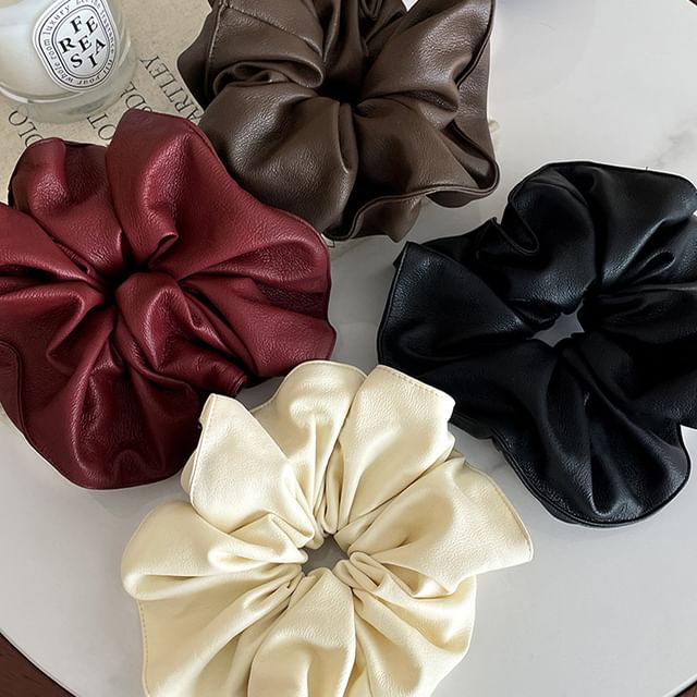 Faux Leather Plain Scrunchie SpreePicky