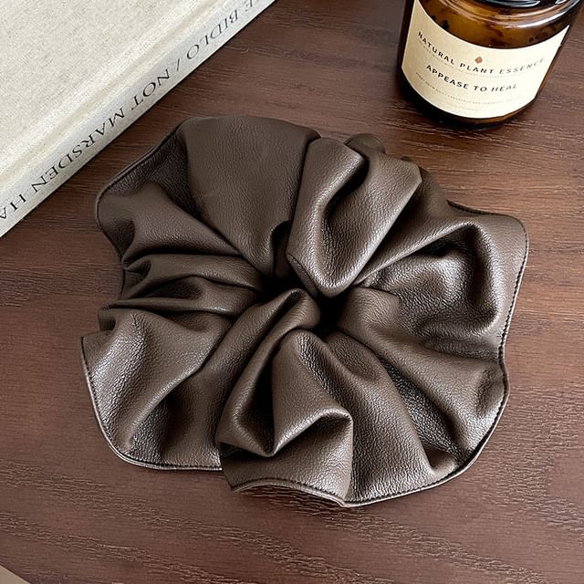 Faux Leather Plain Scrunchie SpreePicky