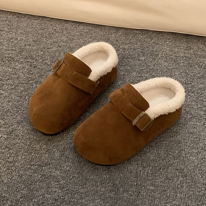 Buckled Fluffy Trim Slip-Ons SpreePicky