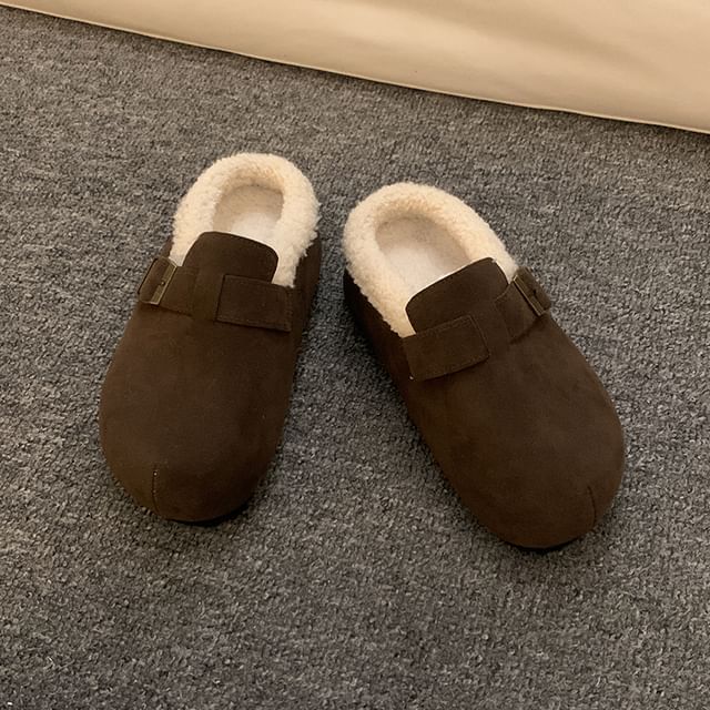 Buckled Fluffy Trim Slip-Ons SpreePicky