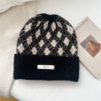 Argyle Applique Knit Beanie SpreePicky