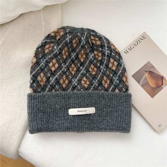 Argyle Applique Knit Beanie SpreePicky