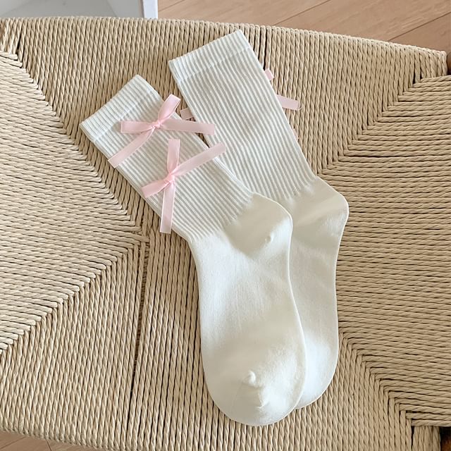 Plain Bow Ribbed Socks SpreePicky