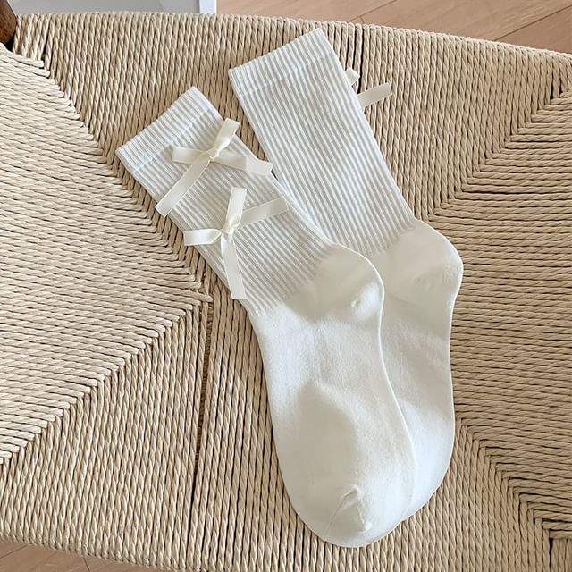 Plain Bow Ribbed Socks SpreePicky