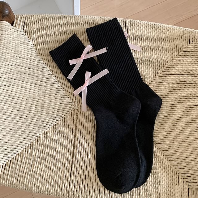 Plain Bow Ribbed Socks SpreePicky