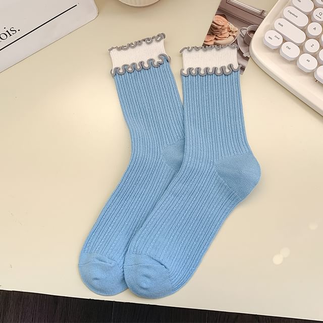 Two Tone Ribbed Lettuce Edge Socks SpreePicky