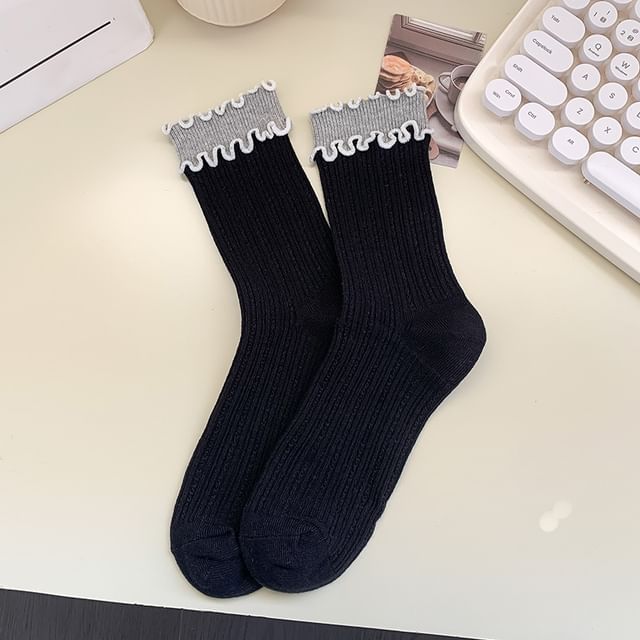 Two Tone Ribbed Lettuce Edge Socks SpreePicky