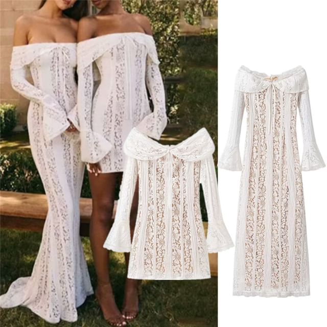 / Long Gown Bodycon Dress The Shoulder Off Sleeve Mini Sheath Evening Lace FashionChic