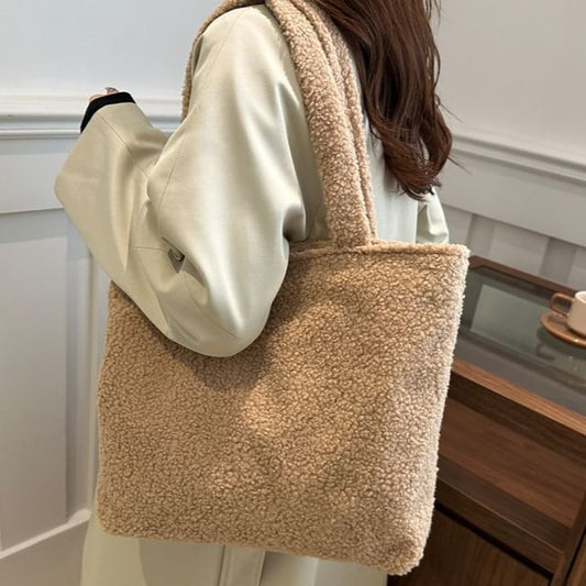 Plain Faux Shearling Tote Bag SpreePicky