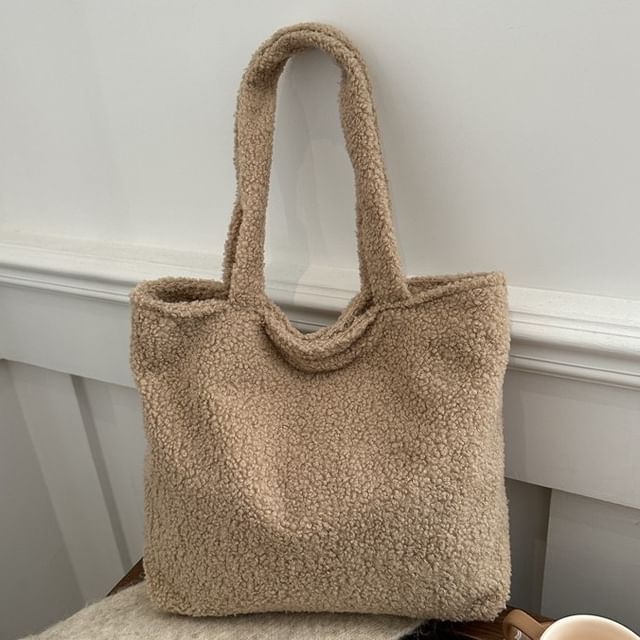 Plain Faux Shearling Tote Bag SpreePicky