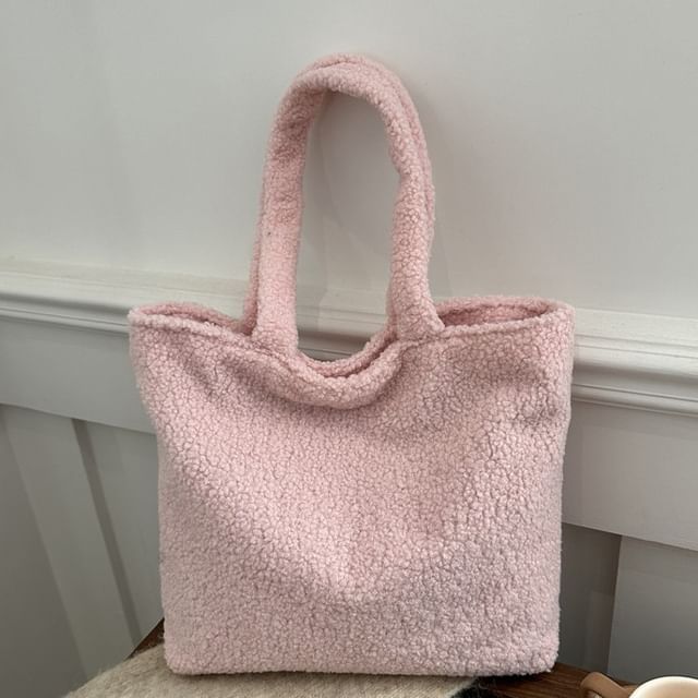 Plain Faux Shearling Tote Bag SpreePicky