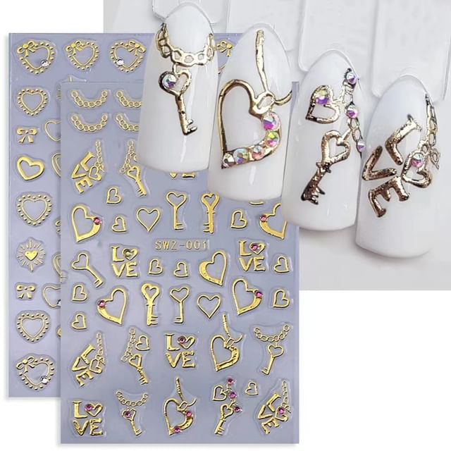 Key / Heart Metallic Nail Art Stickers SpreePicky