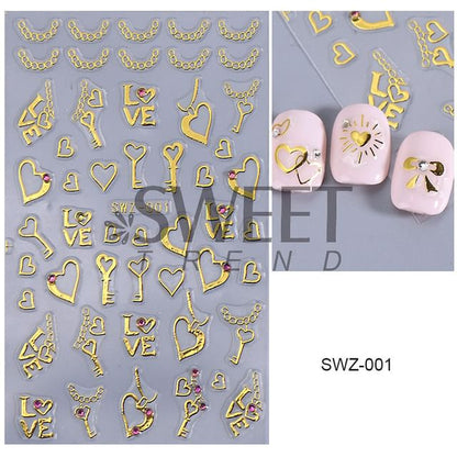 Key / Heart Metallic Nail Art Stickers SpreePicky