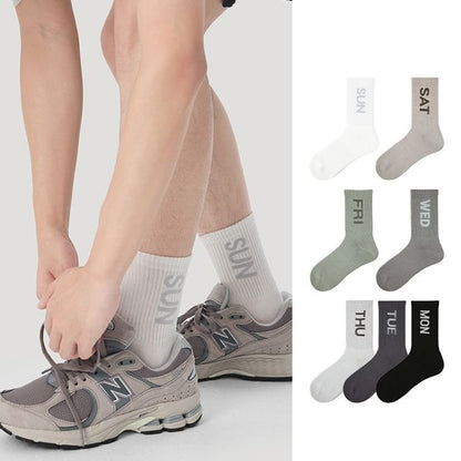 Set of 7 Pairs: Mon to Sun Printed Crew Socks SpreePicky