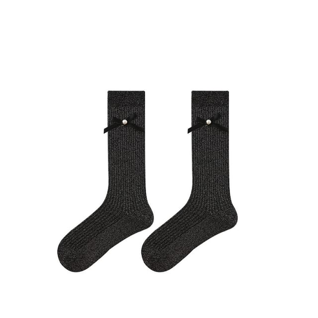 Bow Detail Glitter Mid-Calf Socks SpreePicky