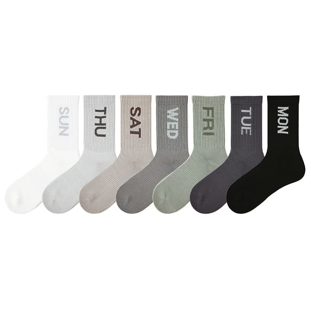 Set of 7 Pairs: Mon to Sun Printed Crew Socks SpreePicky