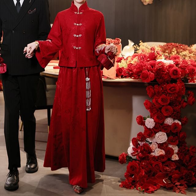 Long-Sleeve Embroidered Chinese Wedding Set FashionChic