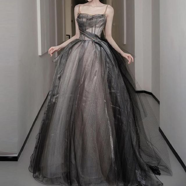 Strapless Plain Sheer A-Line Ball Gown FashionChic