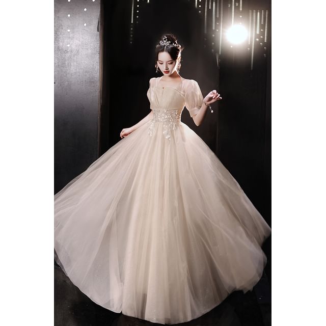 (Various Designs) Evening Tulle Sequin Short-Sleeve A-Line Gown FashionChic