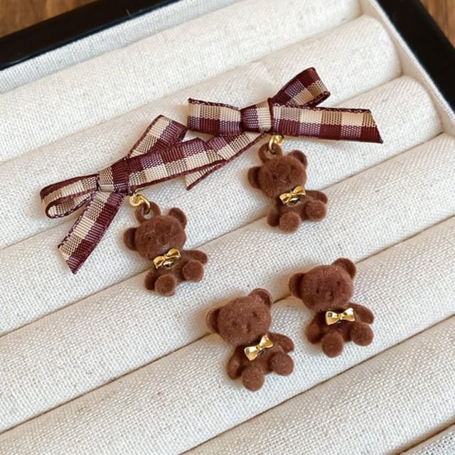 / Earring Bow Drop Stud Bear FashionChic