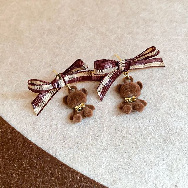 / Earring Bow Drop Stud Bear FashionChic
