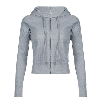 Hoodie Plain Drawstring Up Zip FashionChic
