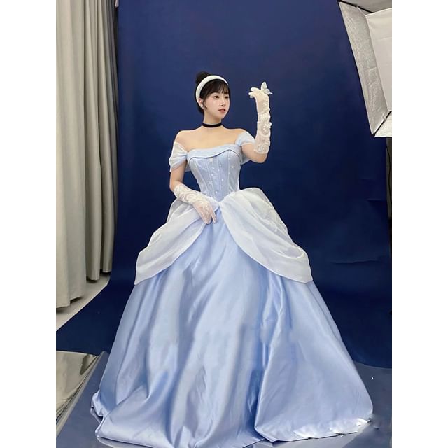 Strapless Puff-Sleeve Set Star Print Gown Skirt A-Line / Petticoat Ball FashionChic