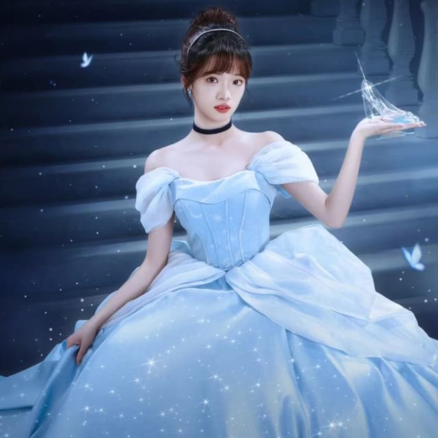 Strapless Puff-Sleeve Set Star Print Gown Skirt A-Line / Petticoat Ball FashionChic