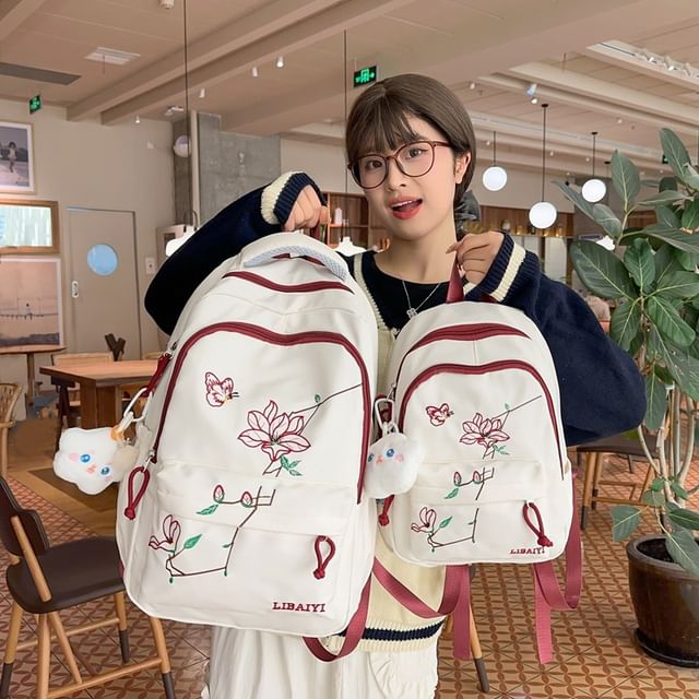 / Floral Charm Bag Backpack Laptop Nylon Set Embroidered FashionChic