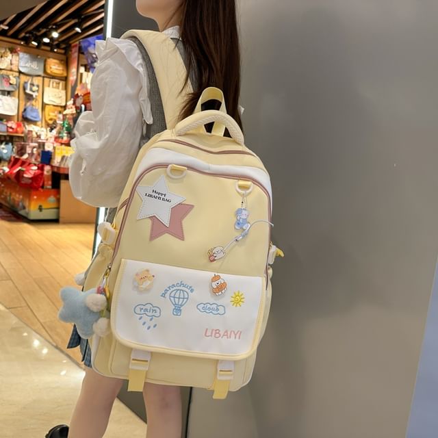 / Charm Nylon Set Star Badge Tote Bag Applique Embroidered Backpack Laptop FashionChic
