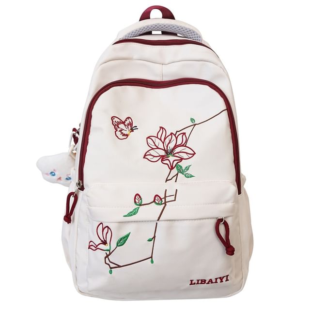 / Floral Charm Bag Backpack Laptop Nylon Set Embroidered FashionChic
