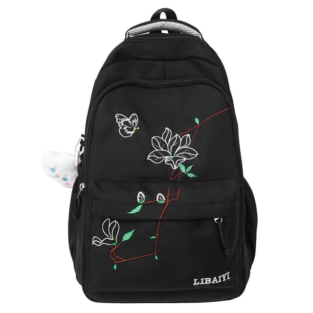/ Floral Charm Bag Backpack Laptop Nylon Set Embroidered FashionChic