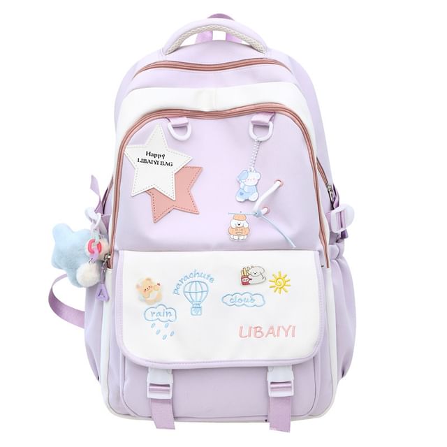 / Charm Nylon Set Star Badge Tote Bag Applique Embroidered Backpack Laptop FashionChic