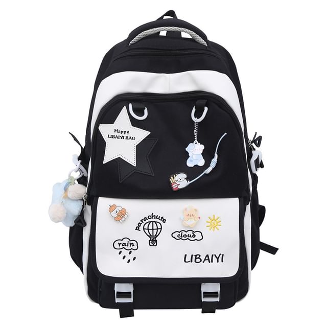 / Charm Nylon Set Star Badge Tote Bag Applique Embroidered Backpack Laptop FashionChic
