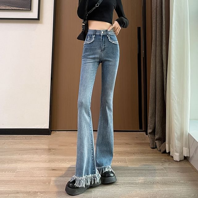 Hem High Flared Designs) Waist Pants Fringed (Various FashionChic