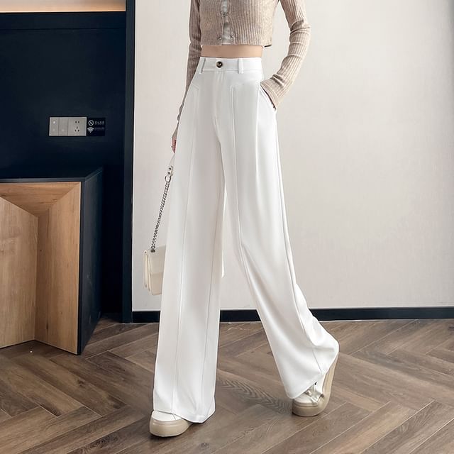 Plain Waist High Wide Dress Leg Pants FashionChic