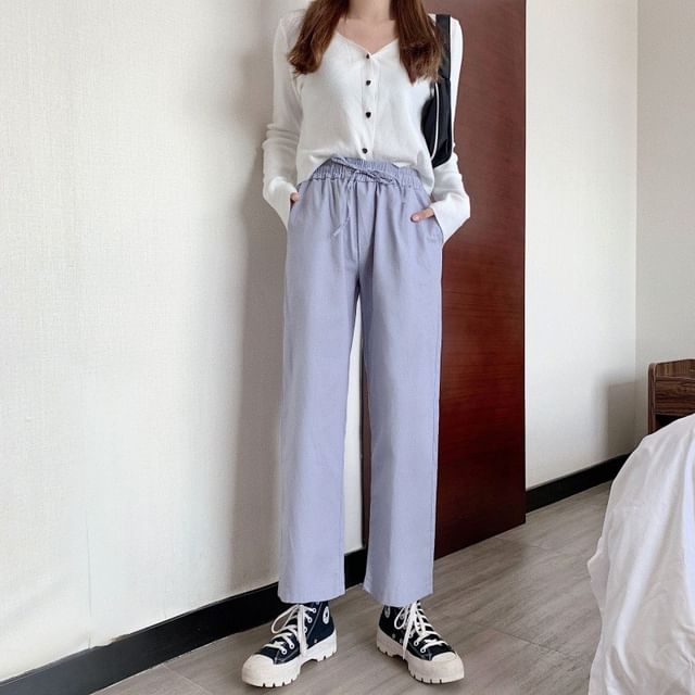 Wide Leg Cargo High Pants Rise Plain FashionChic