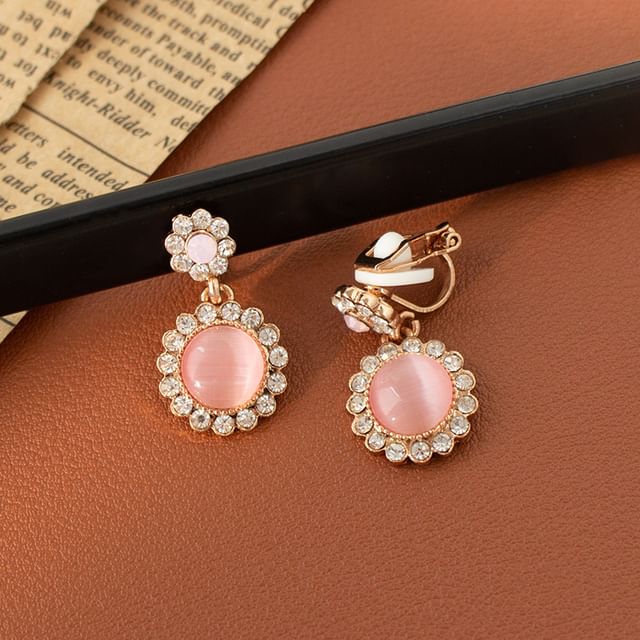 / Earring Cabochon On Drop Clip Rhinestone FashionChic