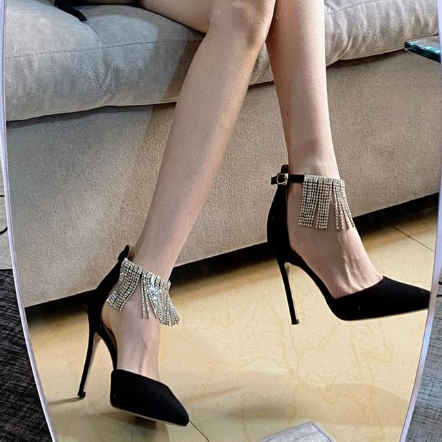 (Various Fringed D'Orsay Pointed Designs) Pumps Toe Rhinestone Stiletto FashionChic