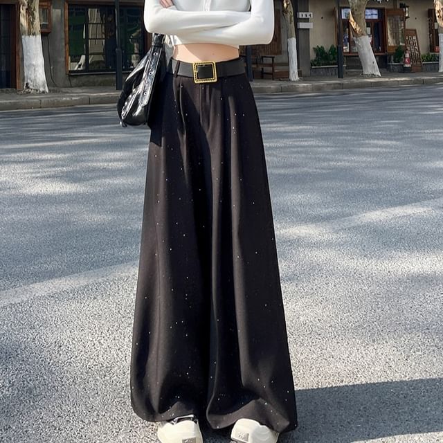 Waist Leg Sequin (Various Pants High Designs) Wide FashionChic