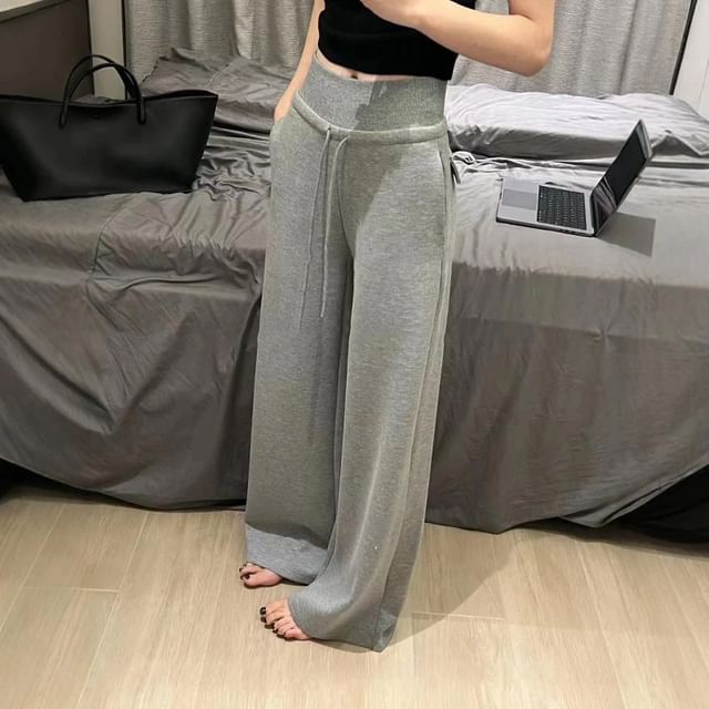 Leg Rise Plain Pants High Wide FashionChic