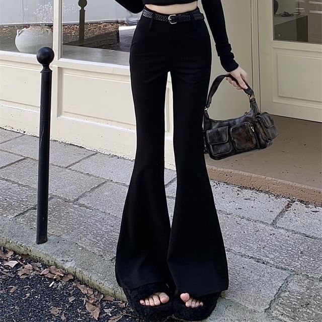 Pants Flared Rise High Plain FashionChic