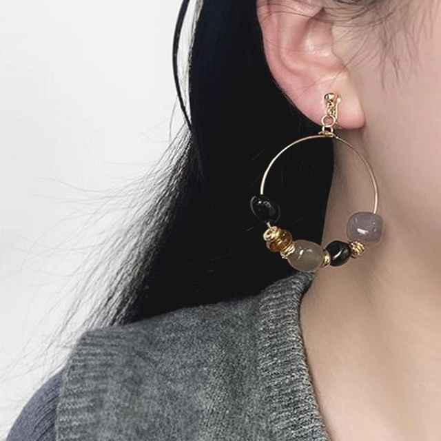 / Drop Earring Hoop Hook Irregular Beaded Clip-On FashionChic