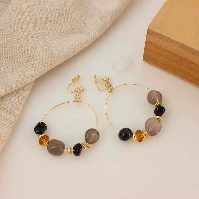 / Drop Earring Hoop Hook Irregular Beaded Clip-On FashionChic